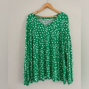 Belle Kim Gravel Green & White Dot Blouse